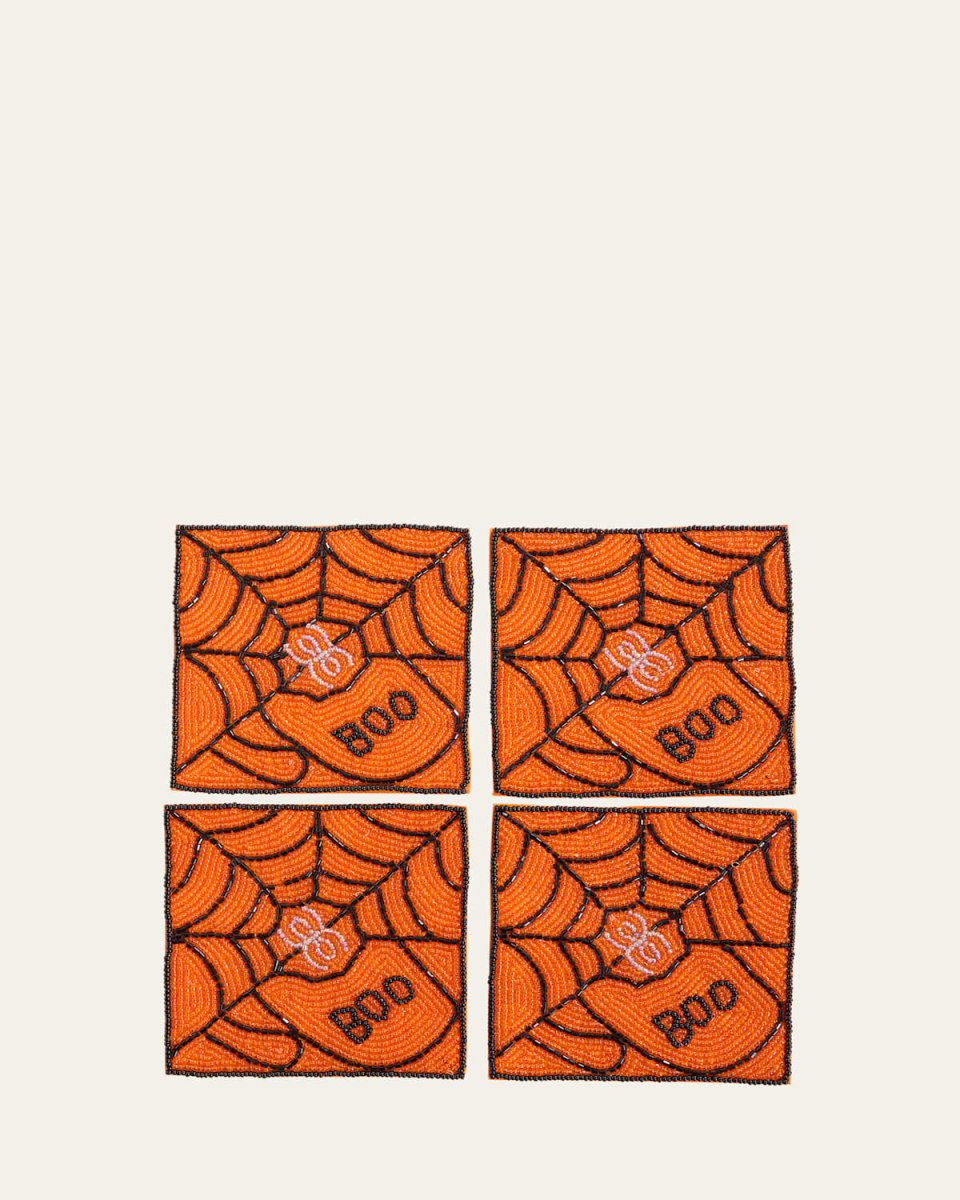 Beaded Halloween Spiderweb Coasters, Set of 4
